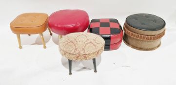 Mid 20th century Sherborne orange leatherette stool with turned supports, square with button top,
