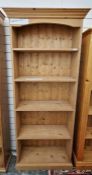 Pine five-tier bookcase, 183.5cm high x 76.5cm wide x 22cm deep