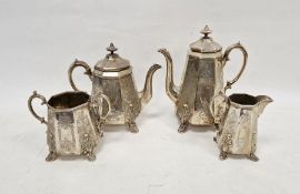 Victorian silver matched four-piece tea and coffee set, foliate engraved, three dated London 1943,