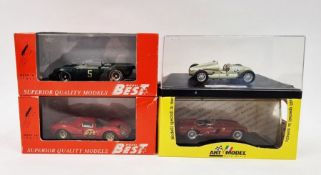 Four boxed diecast model cars to include Model Best 9194 Lola T70 Spyder Mosport 1965 H.Dibley,