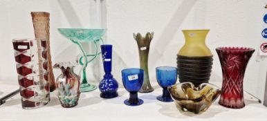 J.G. Durand ruby and clear glass faceted vase, 24cm high, a Franz Welz spatter glass jug, a