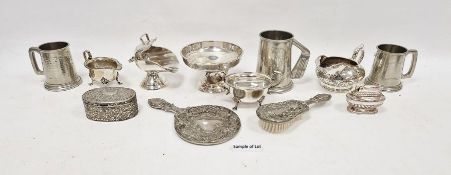 Quantity of plated ware to include hip flask, lighter, silver-backed mirror, etc (1 box)