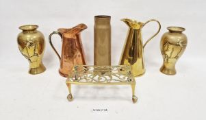 Assortment of brassware and other metalware, to include a trivet stand, pair of oriental style