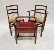 20th century dark wood rectangular dining table, 152cm long and six 20th century slatback