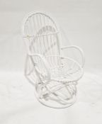 White painted cane-seated armchair