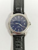 Omega De Ville automatic chronometer wristwatch on black leather and stainless steel strap (strap