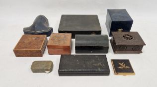 Quantity of assorted jewellery and wooden boxes to include a cruet set box by Goldsmiths &