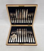 Cased set of electroplated and mother-of-pearl flatware