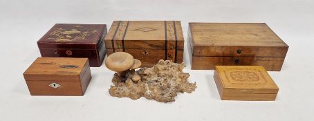 Assortment of wooden boxes, to include a Japanese lacquered example, inlaid storage box and more,
