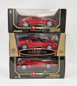 Three boxed Burago 1/18 scale diecast model cars to include Gold Collection cod.3364 Ferrari 550