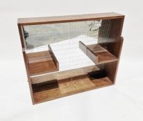 20th century stained wood and mirror-backed wall-hanging shelf unit, 74cm high x 89cm wide x 22cm
