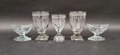 Pair of possibly Swedish Georgian glass salts, 8cm high, a pair of late Georgian glass floral