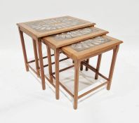 Danish Mobel Fabrikken Toften nest of trio teak tile-topped occasional tables, 49cm high x 55cm wide