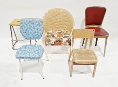 1950's/60's patterned vinyl and metal chair with shaped back and seat, upholstered in blue, black