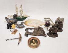 Assorted collectables to include a model of a sailing ship, the hull malachite with bone sails, a