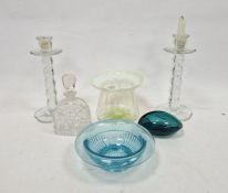 Victorian uranium yellow vaseline glass vase with opalescent white and crimped rim, a pair of