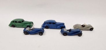 Dinky playworn diecast model cars to include 2x No.38F Jaguar - blue body, grey interior, black