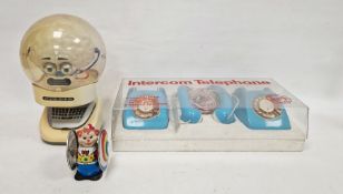Geobra Intercom telephone, Mega Brian the Brain and Wind-up tinplate Bear Whirling Wheel (3)