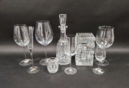 Waterford cut glass decanter of mallet form, assorted Waterford glasses to include large wine