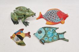 Italian ceramic fish wall plaque and two others, one labelled to reverse 'Collaford Pottery,
