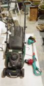 Briggs & Stratton Atco petrol lawnmower and a Bosch combi-trim garden strimmer (2)