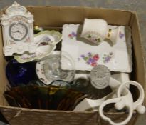 Crown Devon vegetable bowl, green glazed with leaf decoration, further smaller serving dishes, a