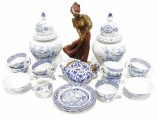 Pair of Portuguese pottery baluster-shaped vases with covers, floral decorated, a J Daste for Austin