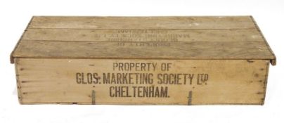 Wooden box inscribed 'Property of Gloucester Marketing Society Limited' (94x43x19 cm)Condition