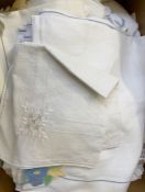 Quantity of modern table linen to include damask tablecloths, damask napkins, embroidered table