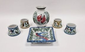 Laurence McGowan (b.1942) stoneware vase with floral brushwork decoration on white ground, potters