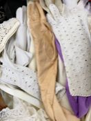 Assorted vintage items to include a Victorian black shawl with silkscreen printed decoration, a