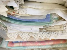 Assorted table linen to include embroidered napkins, tablecloths with crocheted borders, crocheted