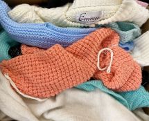 Assorted vintage knitwear, various mainly handknitted, and a vintage BHS wool tweed coat (1 box)