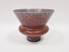 Delan Cookson (b.1937) studio porcelain vase of thistle form with mottled crimson and blue glaze,