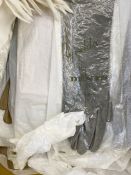 A white wool shawl with silvered embroidery, a baby gown and two Marshall and Snelgrove vintage