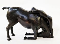 Eon Bridges (?) bronze model of a kneeling horse with a figure draped over his head and neck  'The