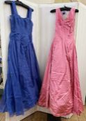 A 1950's pink satin ballgown, with separate boned bodice, with pin tuck detail across the bodice and