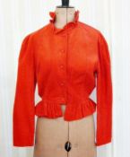 A red corduroy fitted jacket by Monix with peplum and elasticated waist button fastening, a Jaeger