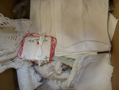 Quantity of assorted table linen to include napkins, damask, crocheted borders, embroidered