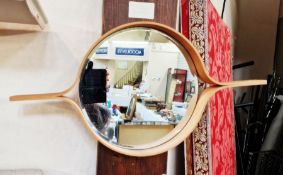 Rae-Sellen contemporary circular wooden framed wall mirror, 60cm x 31cm