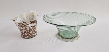 Glass pedestal bowl, swirl decorated with gold speckled base,11.5cm high x 28cm in diameter,