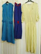 Assorted various vintage dresses 1960's and 70's to include a knitted yellow striped dress