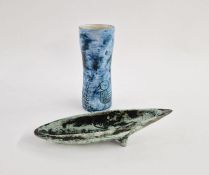 Jacques Blin (1920-1995) studio pottery vase, sgraffito decorated with birds on a blue ground,