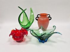 Murano sommerso glass bowl of organic form in blue and green colourway, a Murano style sculptural