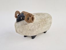 Studio pottery model of a ram, possibly by Peter Crotty (with Rosemary Wren), impressed bird mark to