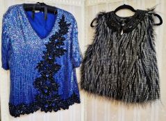 Cynthia Rowley faux fur gilet, with applied faux jet beaded detail to the neckline labelled