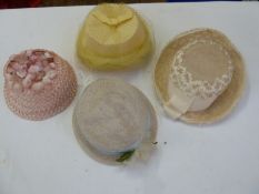 1950's vintage hats to include a cream and a yellow hat  labelled 'Union Made in U.S.A.'  and