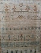 Early 19th century sampler with alphabet, floral designs and verses including 'Jane Morgan is my