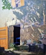 Judith Rothchild (American) Limited edition silkscreen print 'La Chaise Bleu', blue chair in open