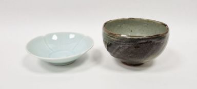 Derek Emms (1929-2004) studio porcelain shallow bowl with scalloped edge and incised decoration